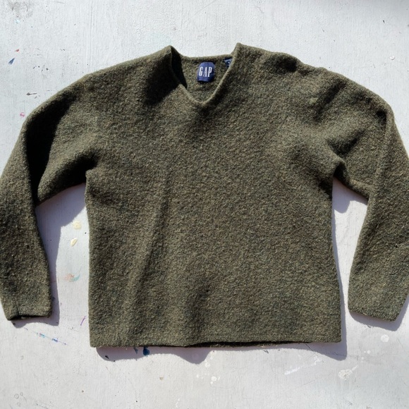 Women's Gap Sweater Green Wool Solid L Stretch Warm City Fall Preppy College - Picture 3 of 11
